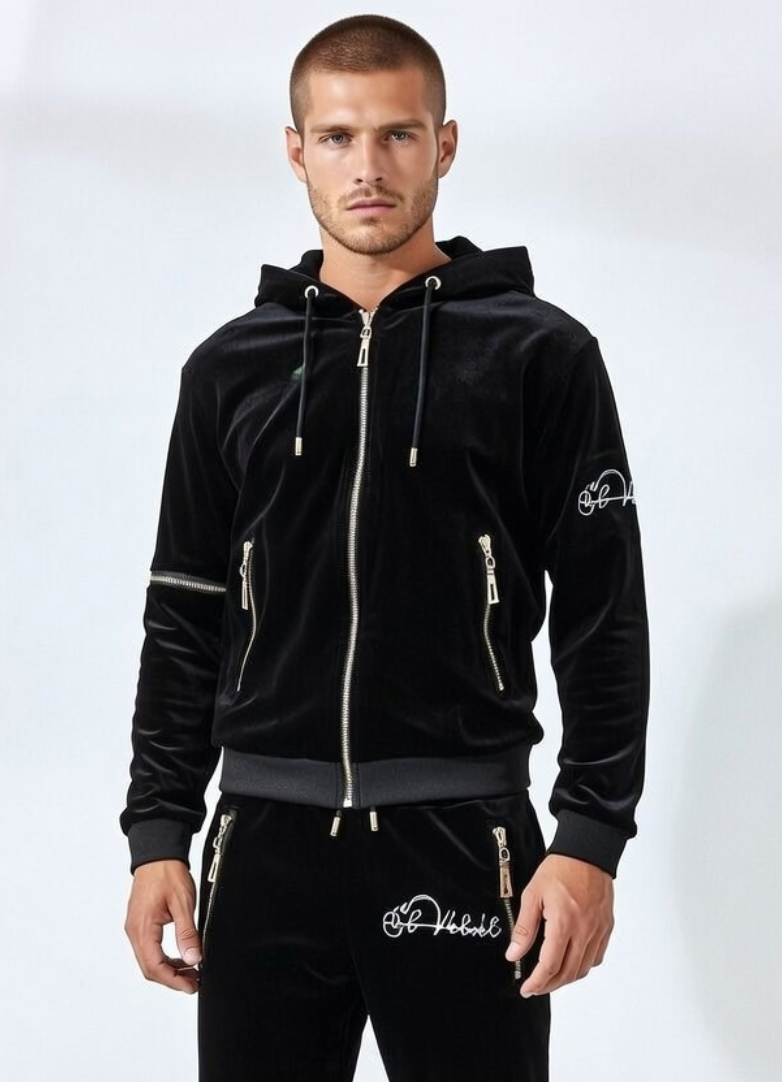 Men's Black Vélvét Full Tracksuit
